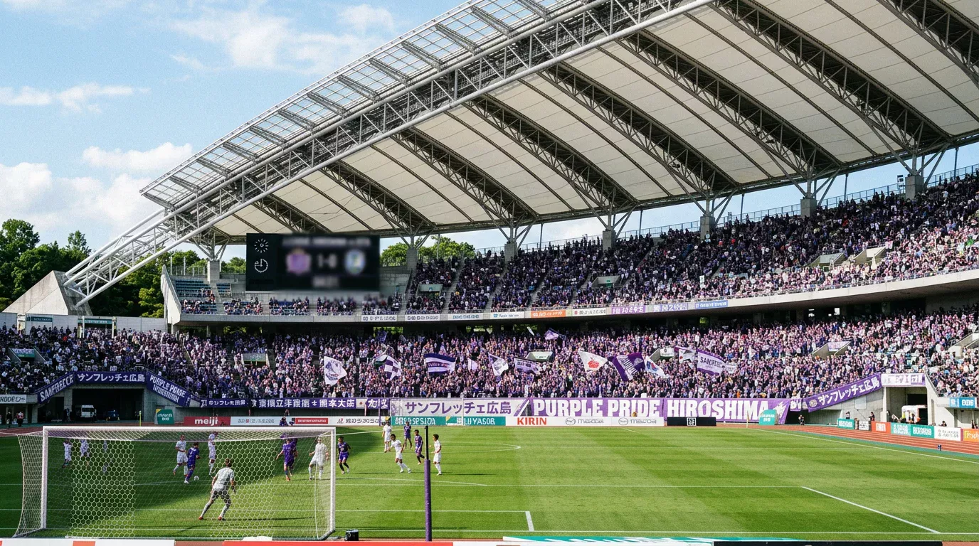 Sanga Stadium de Kioto con aficionados del Kyoto Sanga en las gradas durante un partido de la J1 League
